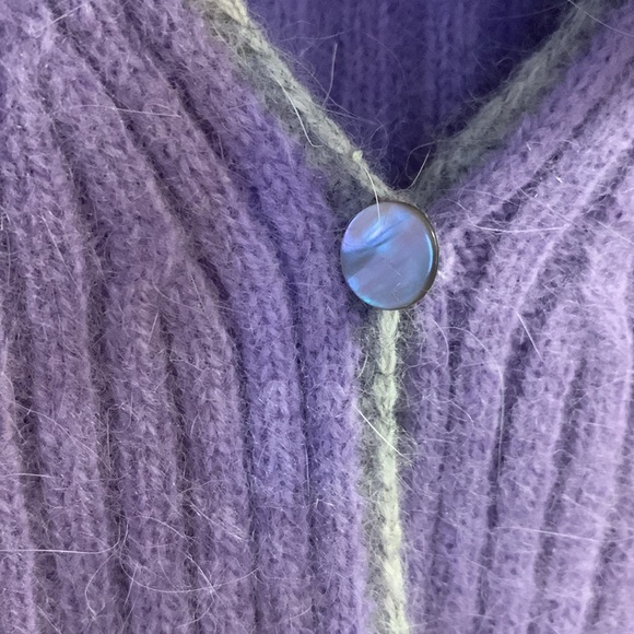 Sydney Easton Purple Lambswool & Angora Cardigan Sweater Pockets Size Small NWT - Picture 2 of 11